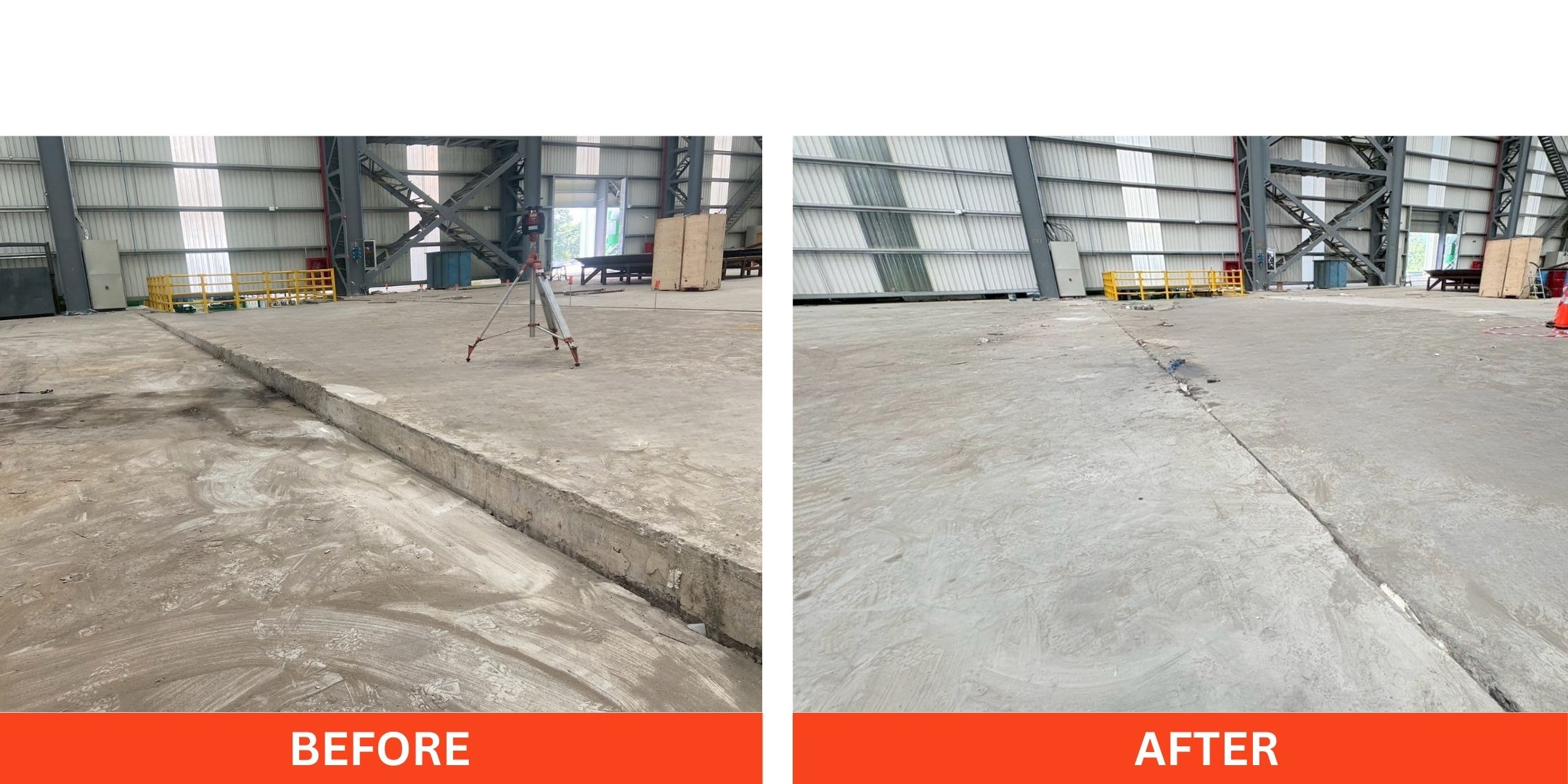 ภาพก่อนและหลังซ่อมแซมพื้นโรงงานทรุด