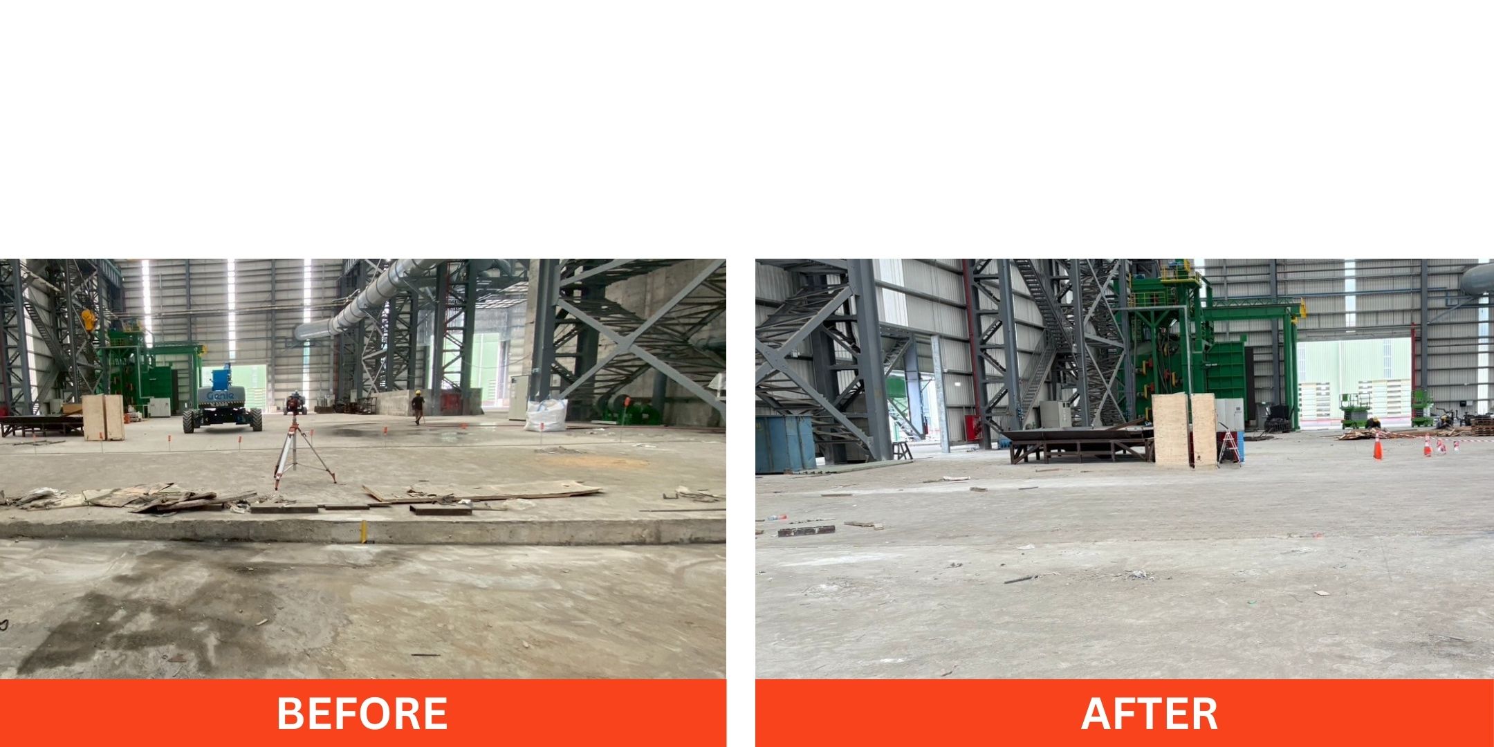 ภาพก่อนและหลังซ่อมแซมพื้นโรงงานทรุด